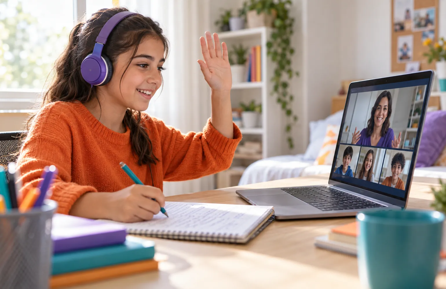 10-13 yaş öğrenci online İngilizce dersinde