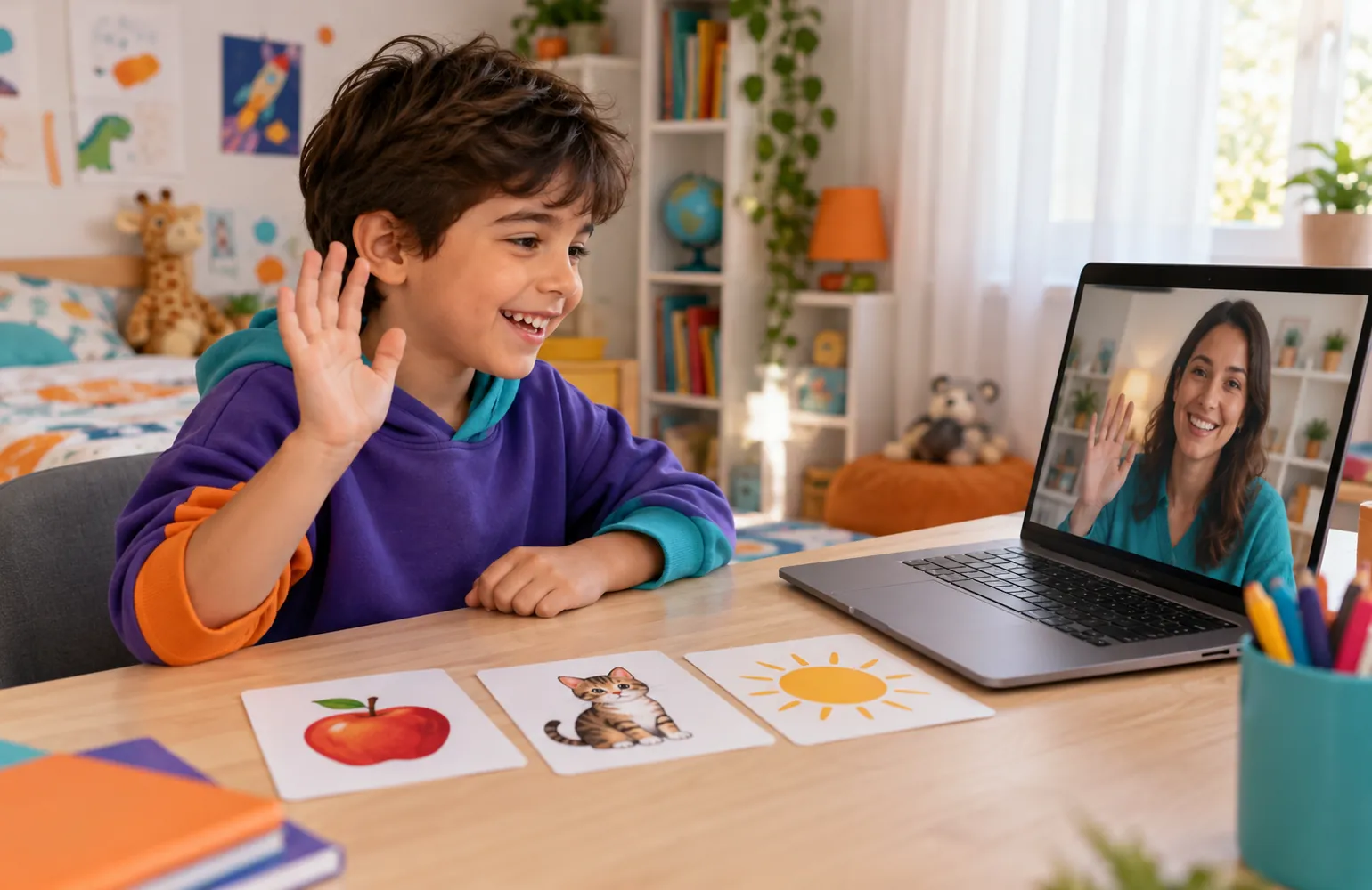 7-10 yaş çocuk online İngilizce dersinde